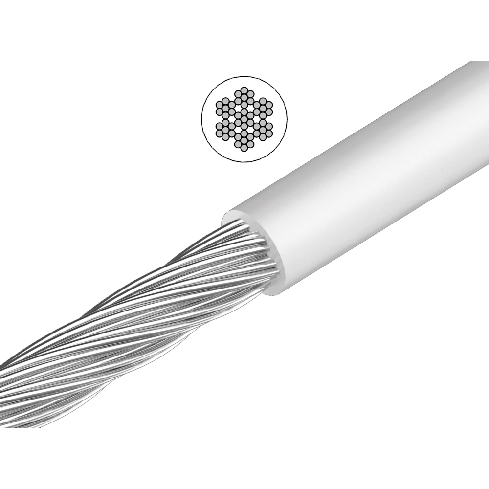Drahtseil 7x7 flexibel PVC weiß D4/6mm L100m A4